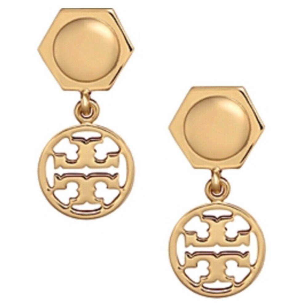 ⭐️NWT Tory Burch Gold Circle Logo Drop Earrings ⭐️